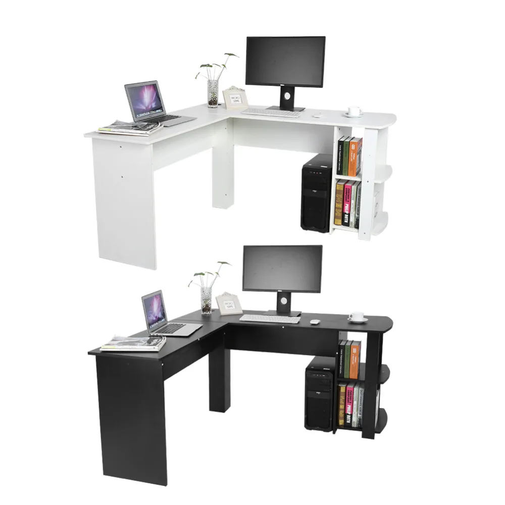 

Utility Wooden Office Computer Writing Desk Home Gaming PC Furnitur L-Shape Corner Study Computer Table With Book Shelf