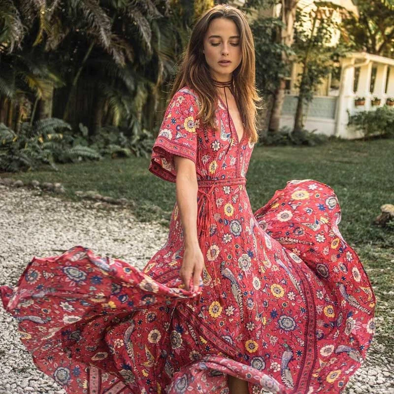 Vestido de fiesta para mujer de marca verano 2018 Maxi Vestidos estampado Floral Vintage Sexy étnico bohemio Hippie Robe Vestidos|long maxi|maxi dresslong maxi dress - AliExpress