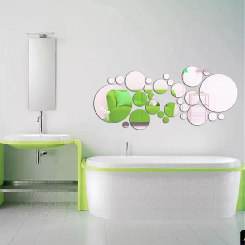 28 шт./компл. Mrosaa 3D зеркала для ванной Симпатичные серебряные DIY Круг зеркальные стены Стикеры круглое зеркало стены дома Спальня офисные Ванная комната Декор