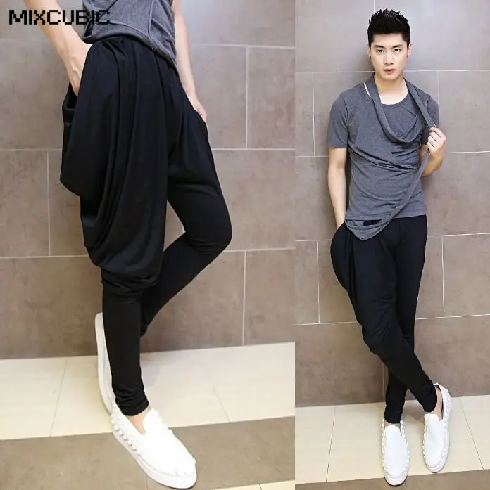 

MIXCUBIC new spring Autumn Punk style Wrinkles design Low crotch harem Pants men casual loose harem pants men trouser,size M-XL