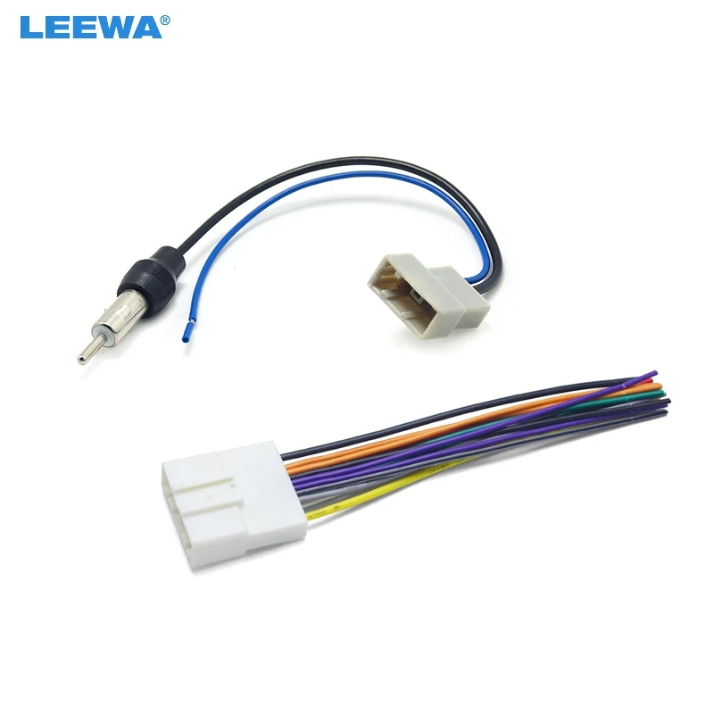 LEEWA 10set Car CD Audio Stereo Wiring Harness Antenna Adapter For