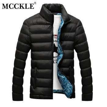 

MCCKLE 2018 Autumn Men Stand Collar Jacket Mens Casual Thick Padded Parka Outwear Slim Zipper Male Plus Size Winter Jackets