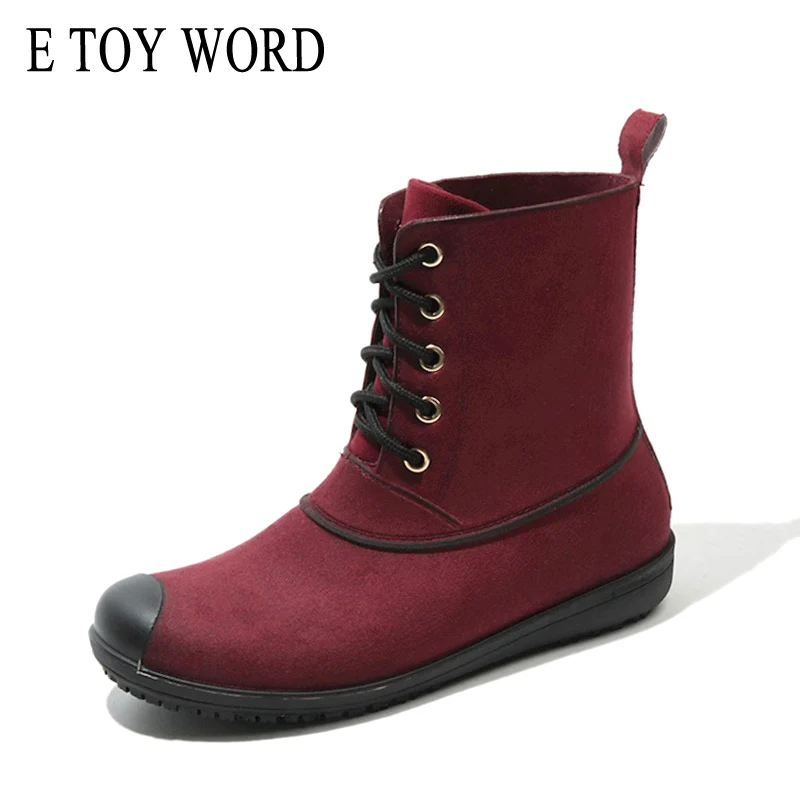 

E TOY WORD Spring Autumn Fashion Women's Rain shoes Non-slip lace up adult Rain Boots solid color waterproof boots Rubber Shoes
