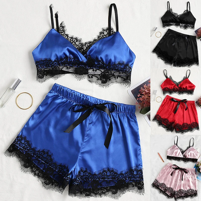 Sexy lingerie Pajama set summer Thin clothes 5 colors Lace bow pajamas micro bikini women