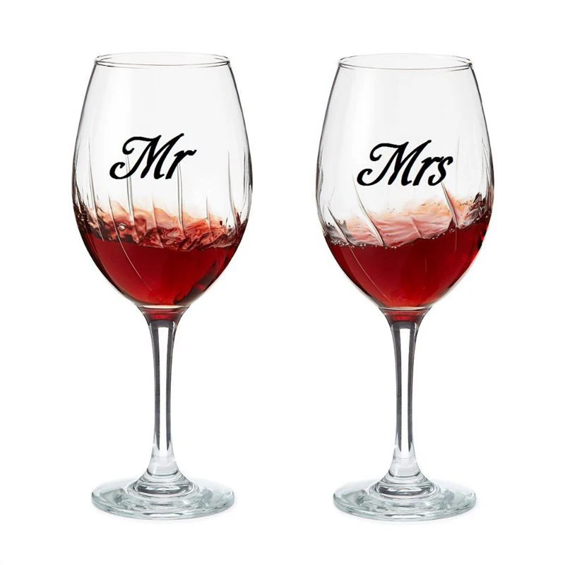 

Mr & Mrs Wine glass jar wedding Decal Stickers , wedding gift sticker engagement party present love of 3 pairs