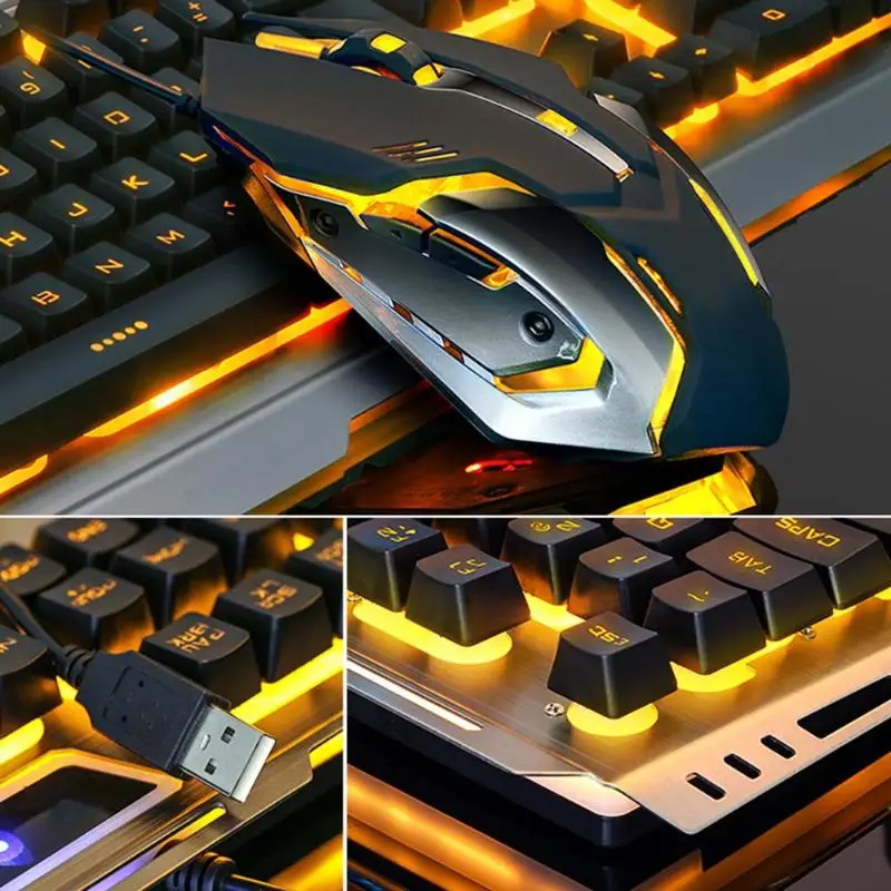  V1 USB Wired Ergonomic Backlit Mechanical Feel Gaming Keyboard Mouse Set