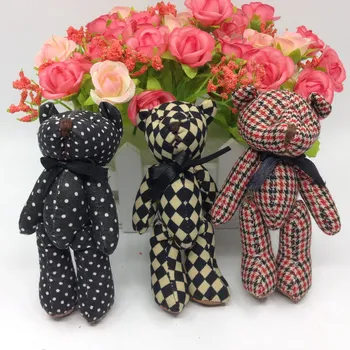 

New Lovely 12pcs/lot H=12 cm Mini Kawaii Stuffed Jointed Teddy Bear Doll ,DIY Creative Curtain accessories,Lattice Bear Toys