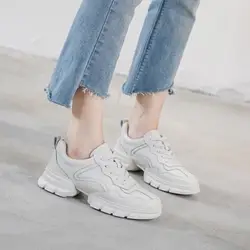 Кожаная белая спортивная обувь на платформе; Новинка 2018 года; Корейская версия; обувь в стиле Харадзюку; обувь в стиле «дикий старый»; обувь