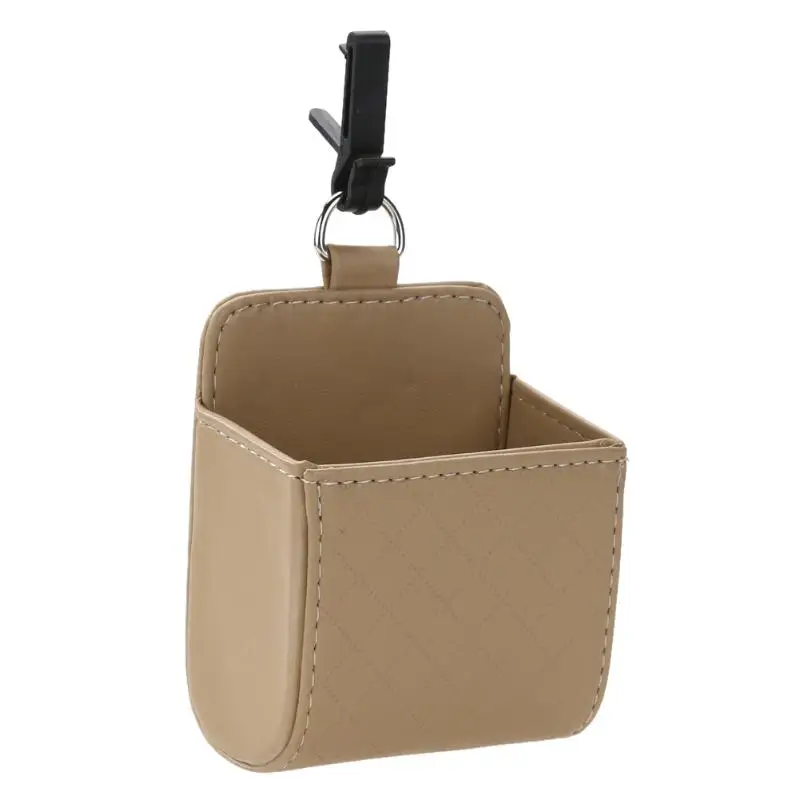 Auto Vent Outlet Trash Box PU Leather Car Mobile Phone Holder Bag Automobile Hanging Box Car Styling Black Brown Beige - Название цвета: Beige