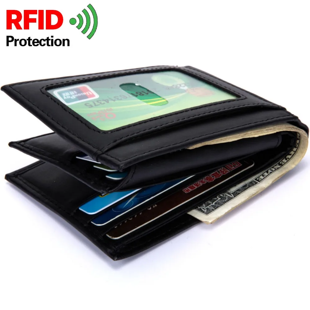 

RFID Theft Protect Coin Bag Zipper Men Wallets Purses 100% Genuine Leather Wallets for Men with RFID Blocking Purse Mini Wallet