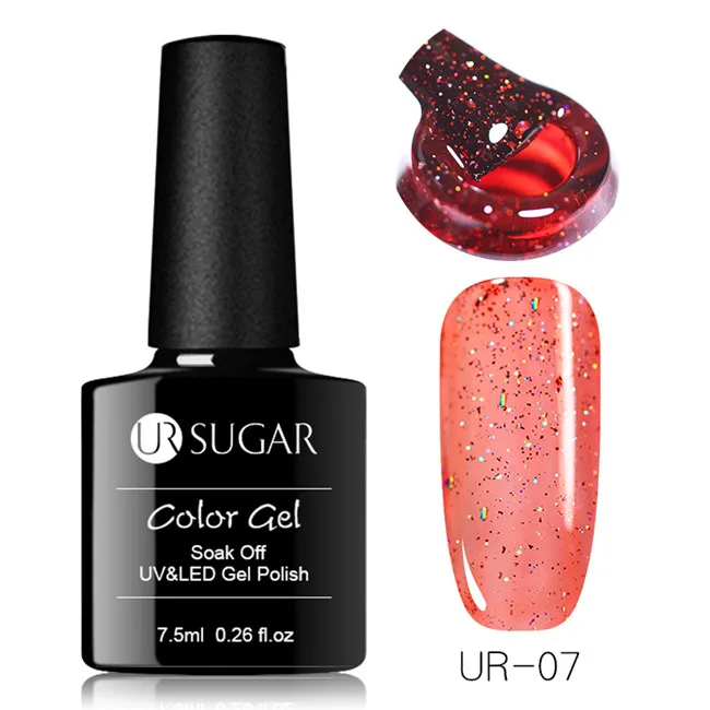 Jelly Glitter 7 Ur Sugar 7,5 мл голографический Блестящий Гель-лак для ногтей розовый золотой и серебряный цвета Блестящие Блестки гель замочить УФ-гель для дизайна ногтей лак - Цвет: Jelly Glitter 7