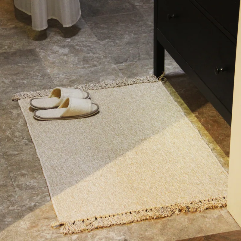 

Nordic Style Cotton Woven Rugs Living Room Carpet Bedroom Striped Floor Mat Tassel Baby Crawling Kids Play Mat Cloakroom Rug