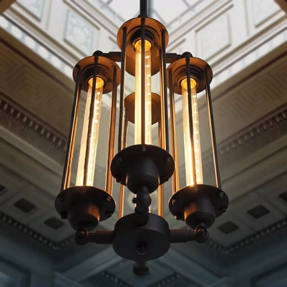 

Lamp Light Nordic Industrial Wind Restoring Ancient Style Buffet Restaurant Flute Droplight Metal Four Deluxe Pendant Light