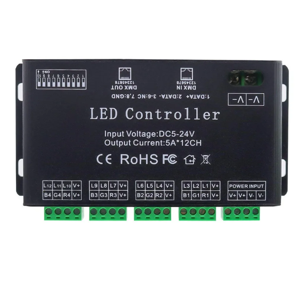 DC5V-24V 6 каналов/12 каналов RGB DMX светодиодный контроллер dmx-декодер драйвер