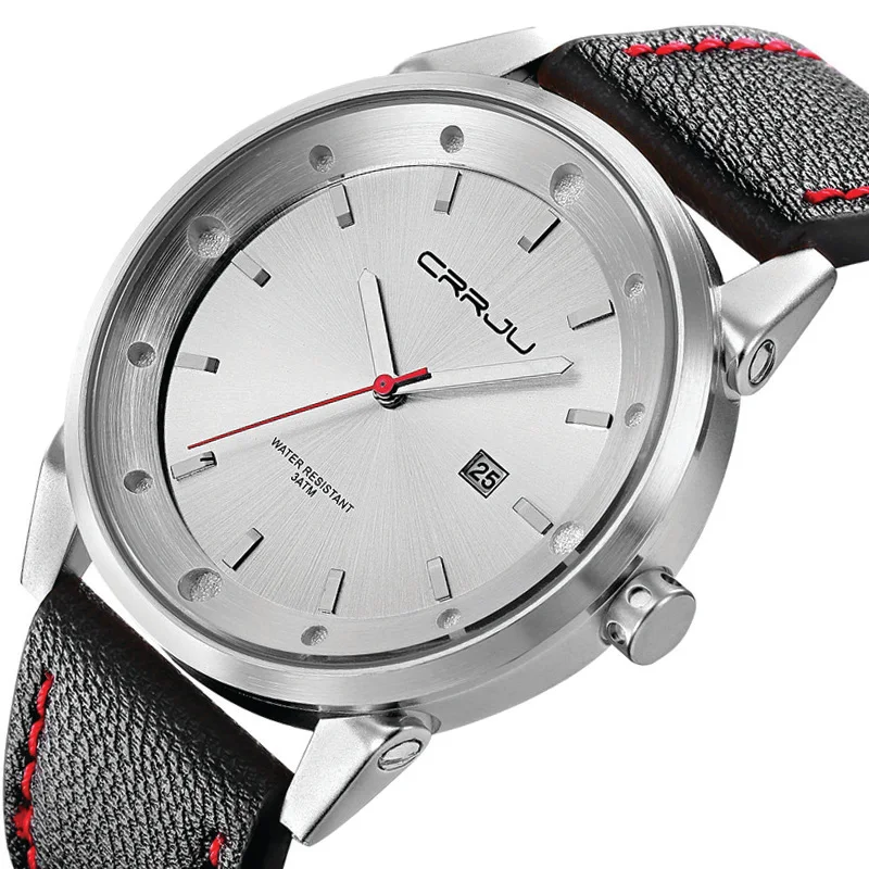 

Men's Watches Fashion Luxury Brand CRRJU Casual Quartz-watch Male Leather Strap Clock Men Sports Watch Wristwatches Reloj Hombre