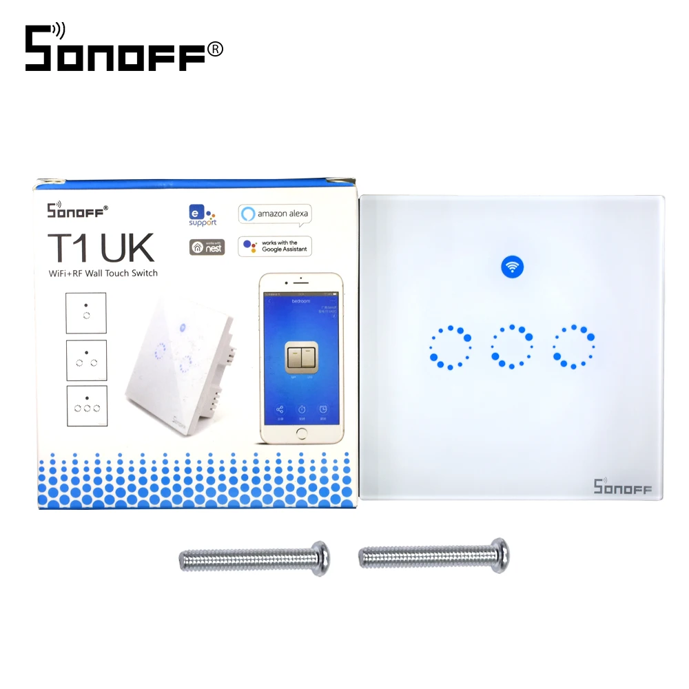 

Sonoff T1 3 Gang Smart Wifi rf / App /Touch Control Wall Light Switch 86 Type UK Panel For Smart Home Automation Controller