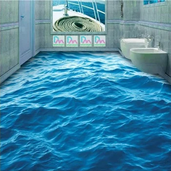 

Custom Floor Wallpaper 3D Stereoscopic Ocean Waves Mural Living Room Bathroom PVC Self-adhesive Waterproof Floor Wallpaper Roll