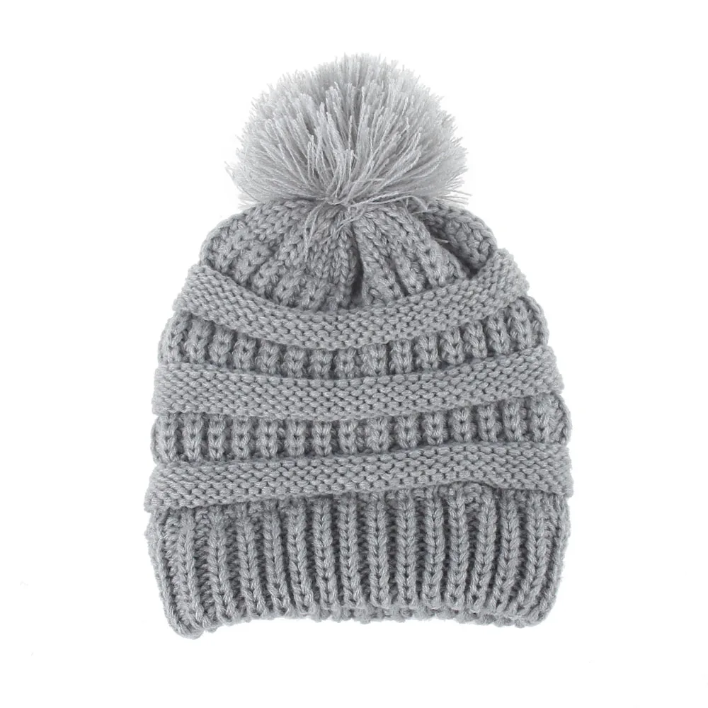 light gray XDOMI/ модные детские повседневные Шапки на осень и зиму, бини с помпоном, шапка из натурального меха для мальчиков и девочек, теплая вязаная шапка s - Цвет: light gray