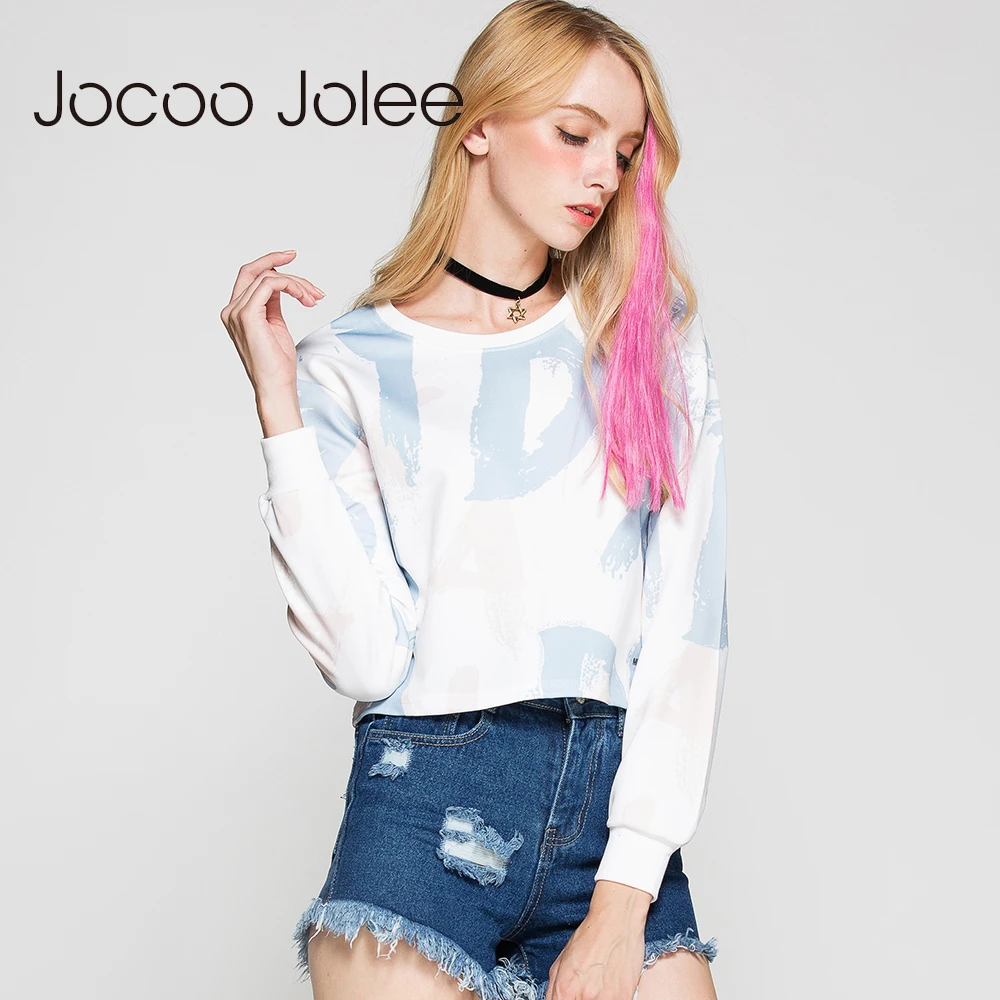 Jocoo Jolee короткие толстовки с буквенным принтом повседневные пуловеры круглым