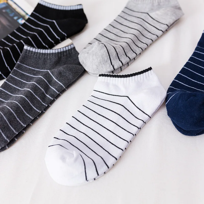 

1pair New Summer Men Socks Short Ankle Socks Cotton College Style Lines Black Casual Sock Size 39-43