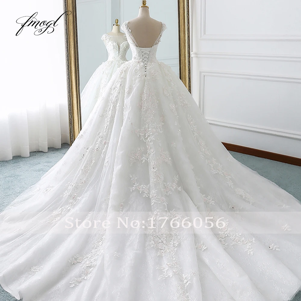 Fmogl Vestido De Noiva Принцесса бальное платье Свадебные платья 2019 аппликации цветной бисер Часовня Поезд кружевное свадебное платье