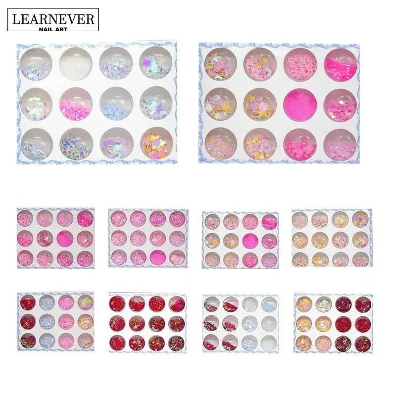 

12 Pots/Set Mix Colors Sequin Powder Designs Nail Art 3D Laser Glitter Dust For UV Gel Polish DIY Manicure Nail Art Tools