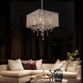 

YWXLight Modern Square Crystal Pendant Light metal Hanging Lamp E14 AC 220V Indoor Restaurant Bar Living Room Bedroom LED Lamp