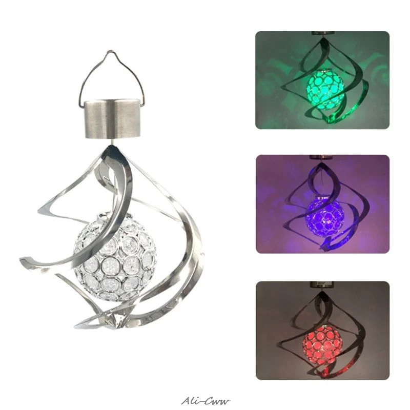 Solar Powered Wind Chime Light LED Garden Hanging Spinner Lamp Color Changing Lawn Yard Home Decoration