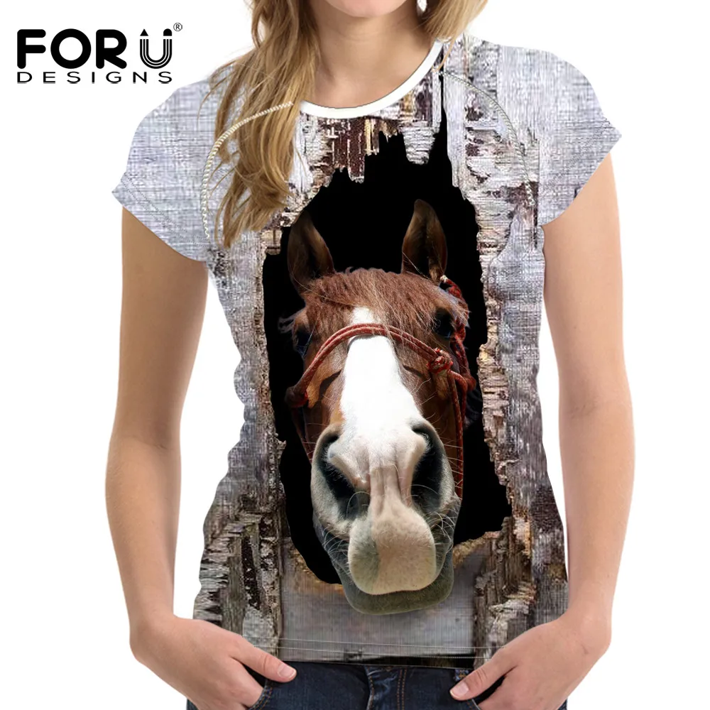 

FORUDESIGNS 3D Horse Print T Shirt Women Elastic t-shirt Brand Feminine Shirts Animal Soft Bodybuilding Slime Tops Ropa Mujer