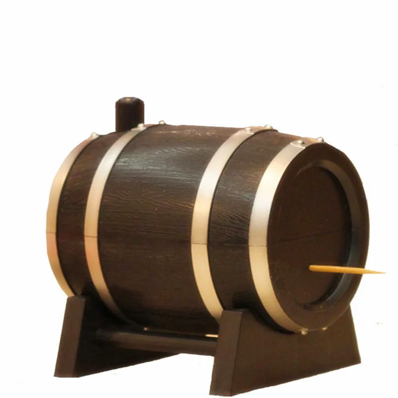 

Creative Automatic Oak Wine Barrel-Shaped Toothpick Holders Plastic Box Container Toothpick Case