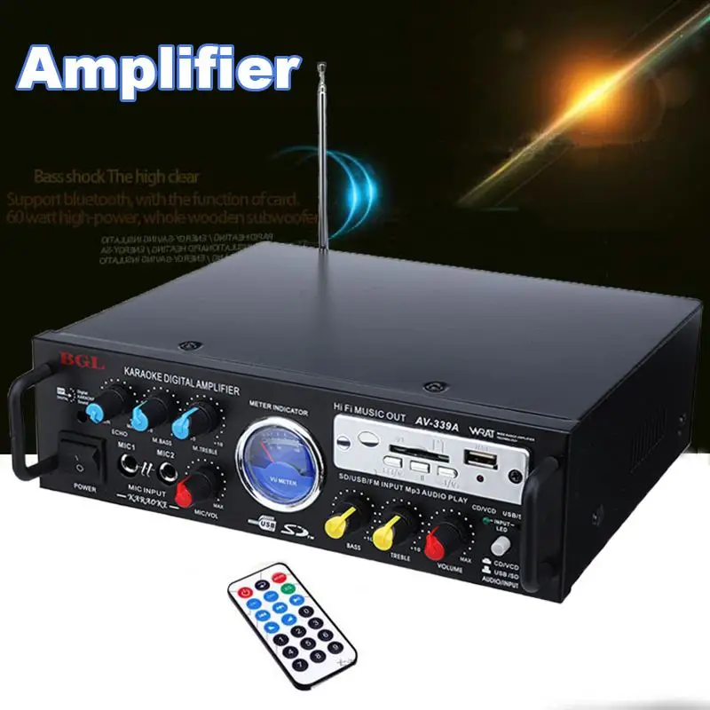 

220V/12V bluetooth Audio Stereo Receiver Amplifier USB FM SD Mic Home Car With Remote Control Hi-Fi Karaoke 2 Vocal Tract