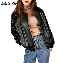 Кожаная куртка Женская Весенняя мода Овчина натуральная кожа пальто с круглым вырезом Бисероплетение рукав бейсбольная куртка кэжуал
