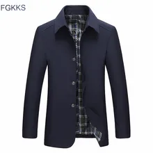 FGKKS осень Для мужчин Тренч s Для мужчин Повседневное тонкие однотонные Цвет куртки Однобортный Тренч s удобные Тренч мужской