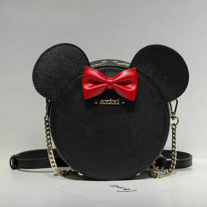 

Limited sale Fashion new handbags Mickey big ears Women bag Sweet girl Bow Round bag High quality PU leather chain shoulder bag
