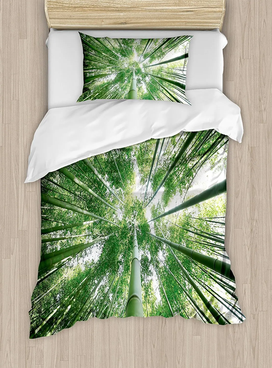 Duvet Cover Set Tropical Rain Forest Tall Bamboo Trees In Grove