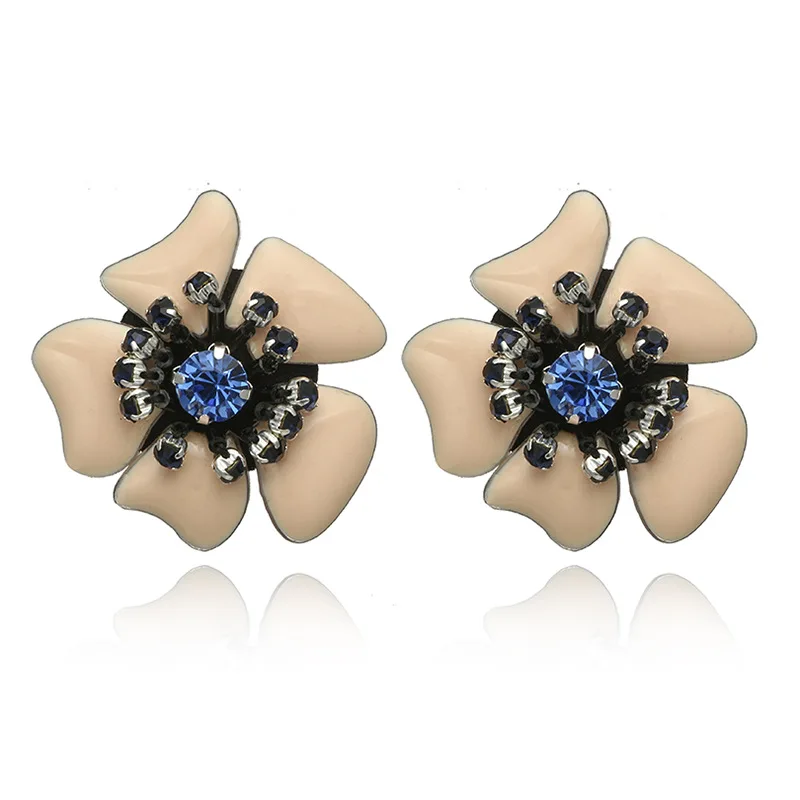 

HOCOLE 2018 New Women's Fashion Flower Earrings Blue Rhinestone Crystal Sweet Metal with Gems Ear Stud Earrings For Girl Lady