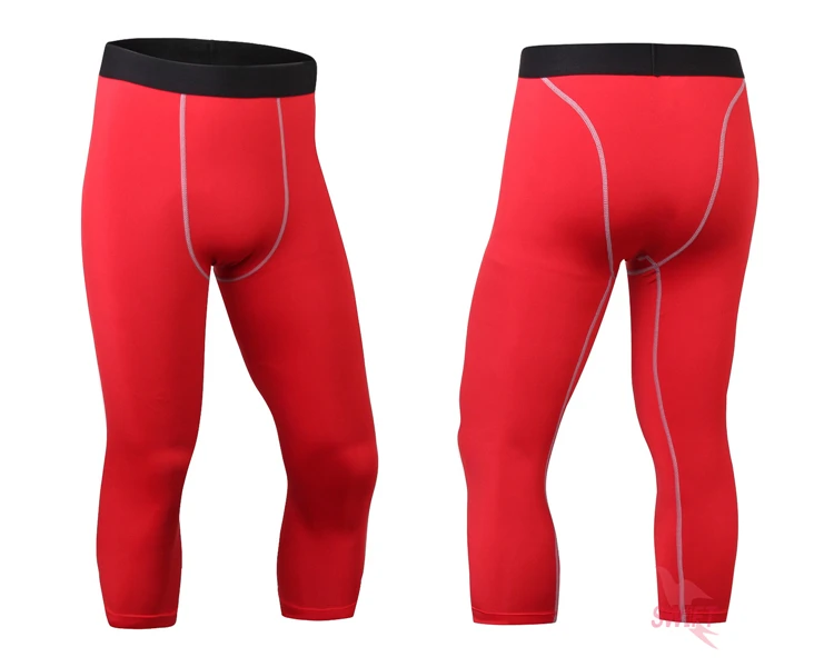 Мужские 3/4 компрессионные брюки для бега, спортивные колготки телесного цвета, леггинсы для фитнеса, брюки для бодибилдинга баскетбольные тренировочные брюки
