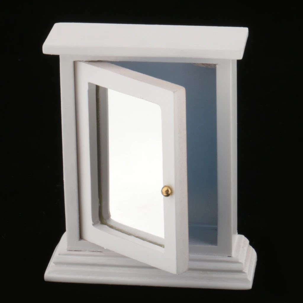 1/12 Dollhouse Miniature White Wooden Mirror Box Case Bathroom Fruniture