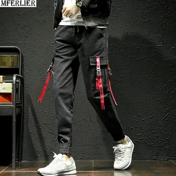

men pencil pants 5XL high street dance letter Trousers Parkour summer personality japan style ribbons pants Elasticity draped 44