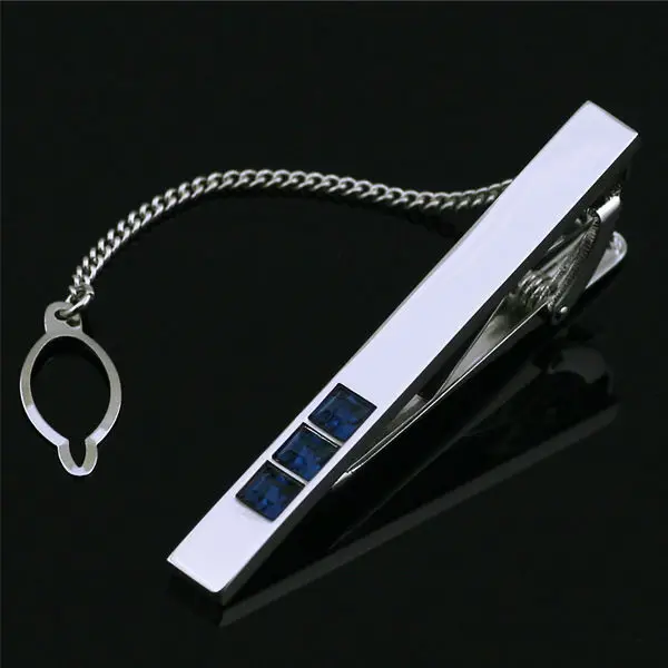 

PJ-305 Barry.Wang Fashion Stainless Steel Austrian crystal Tie Clasp Clip Bar With Gift Box For Men Wedding Business Party Groom