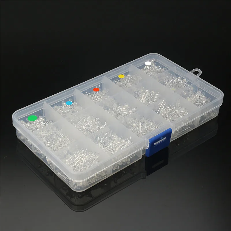 

750Pcs/lot 3MM LED Diode Light Kit Mixed Color Yellow Red Blue Green White Bulb Lamp Assortment DIY Set