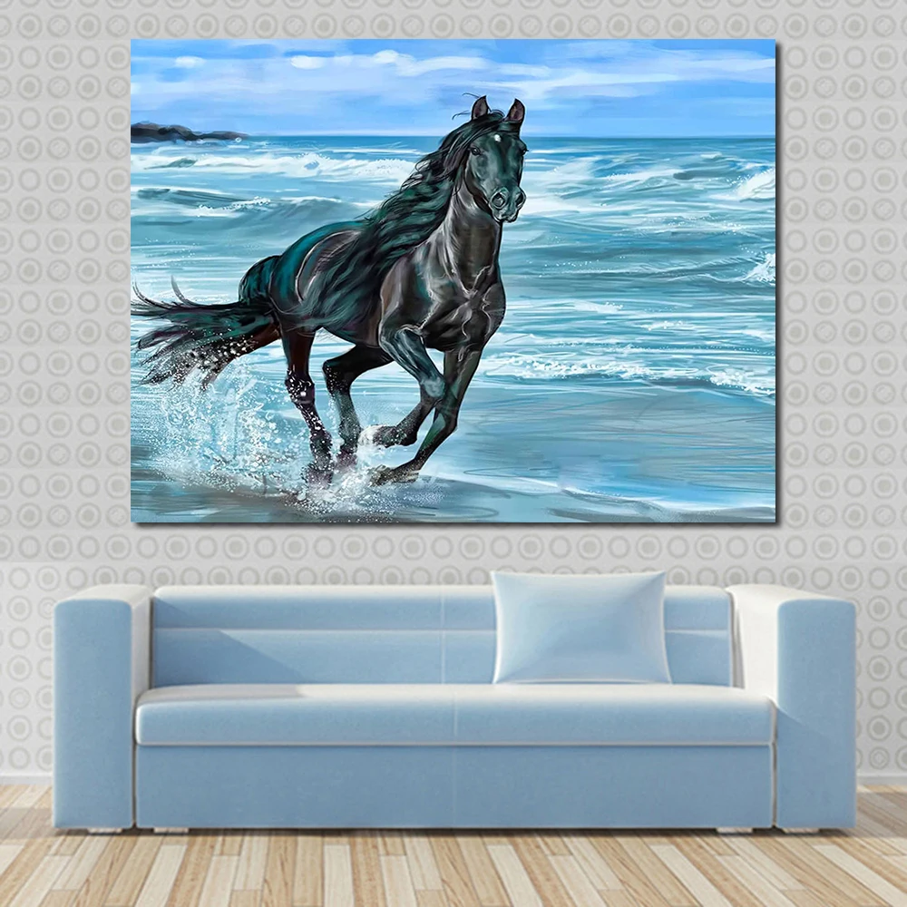 

JQHYART Running The Dark Horse Paintings For Living Room Wall Paintings On Canvas Oil Painting Wall Pictures No Frame