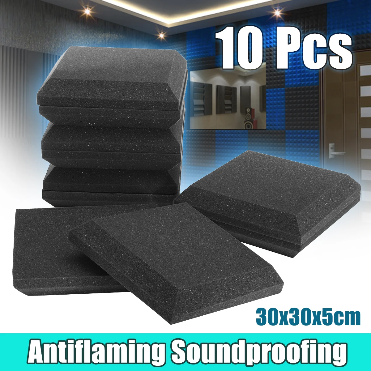 

10 Pcs 30x30x5cm Acoustic Panels Studio Soundproofing Foam Wedge Tiles Absorption Wedge Tiles Polyurethane foam