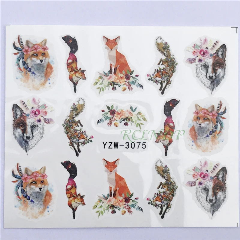 

Nail sticker art decoration slider fox wolf animal flower adhesive design Water decal manicure lacquer accessoires polish foil