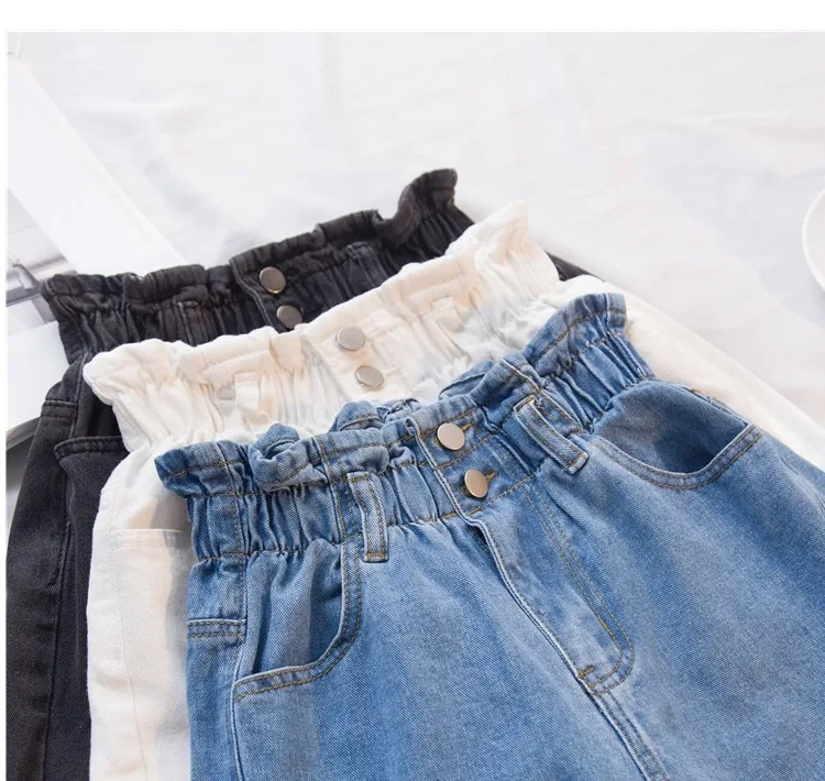 Новые летние модные эластичные Высокая Талия Джинсовые шорты Для женщин Повседневное манжеты широкие брючины шорты Свободные универсальные короткие джинсы Famale Mw610