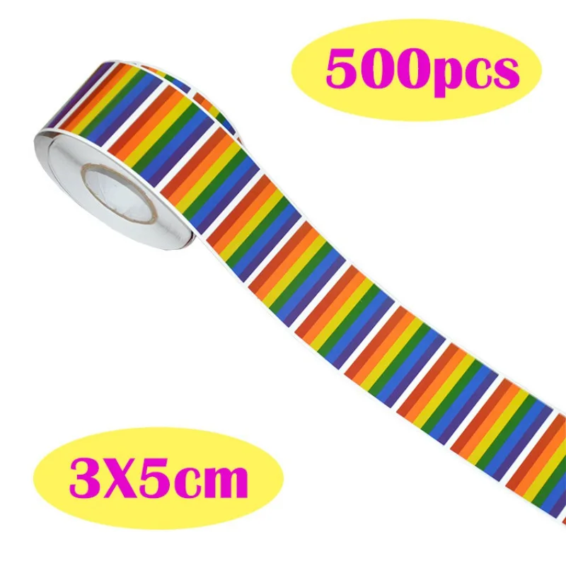

500Pcs/Roll Gay Pride Rainbow Color Stickers 7 Colors Striped Heart-shaped Decorative Tape Support LGBT Causes