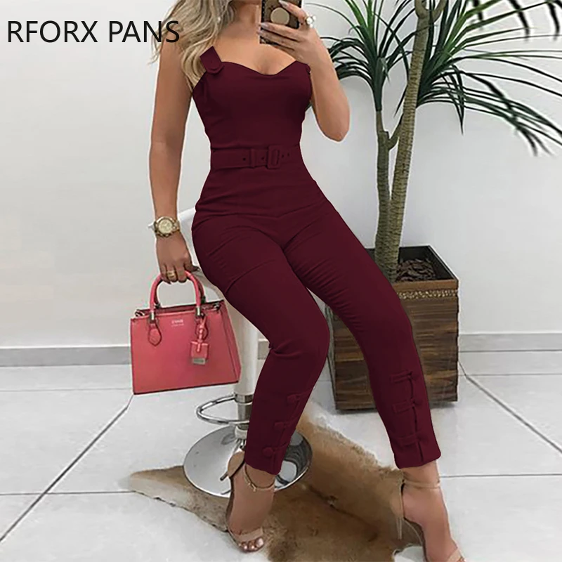 

Thin Strap Button Design Jumpsuit Casual Look for Women 2019