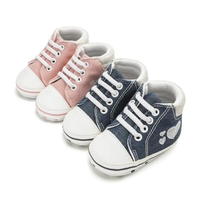 

2018 Newborn Baby Boys Girls First Walkers Shoes Canvas Classic Sports Sneakers Infant Toddler Soft Sole Anti-slip Baby Shoes