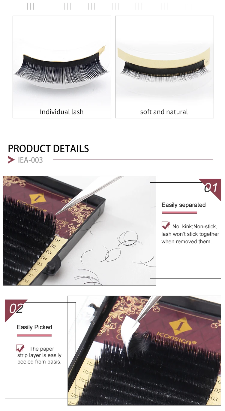 ICONSIGN смешанные размеры от 7 до 15 мм 20 линий ресниц одиночные натуральные ресницы реснички инструменты для макияжа