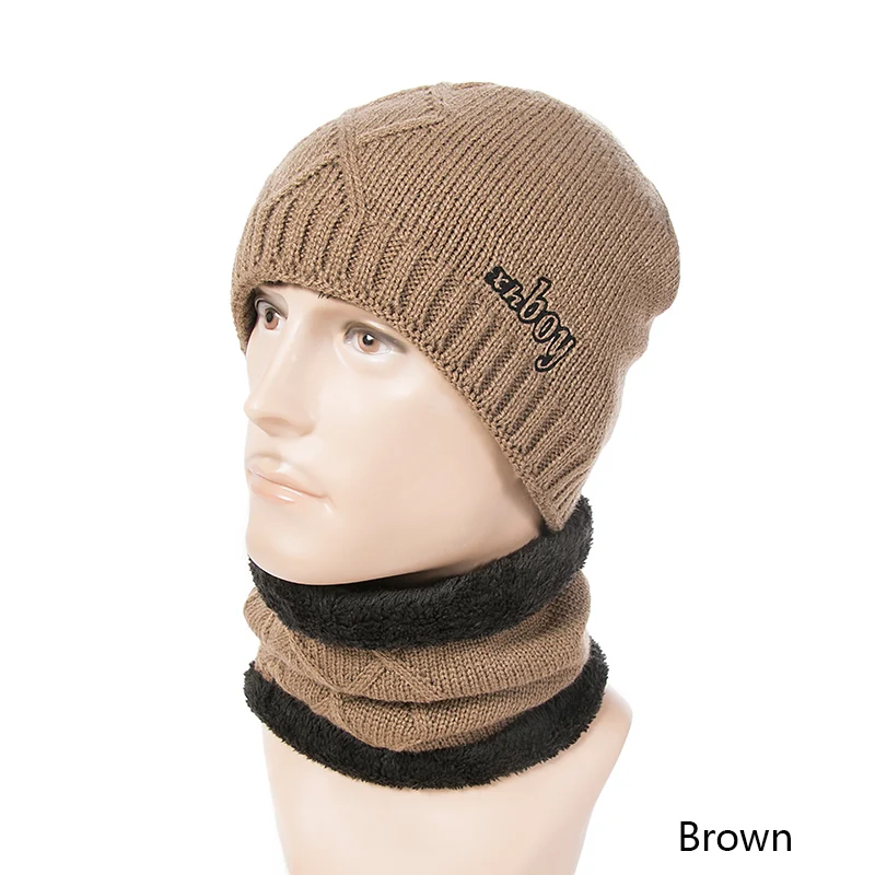 SuperB&G Men Women Winer Beanies Scarves Sets Hat Ring Scarf Warm Cotton Knitted For Male Female Winter Accessories 2 Piece - Цвет: A